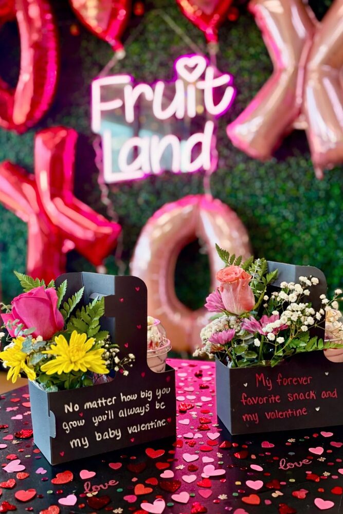 Valentine's snack and flower boxes from Fruit Land